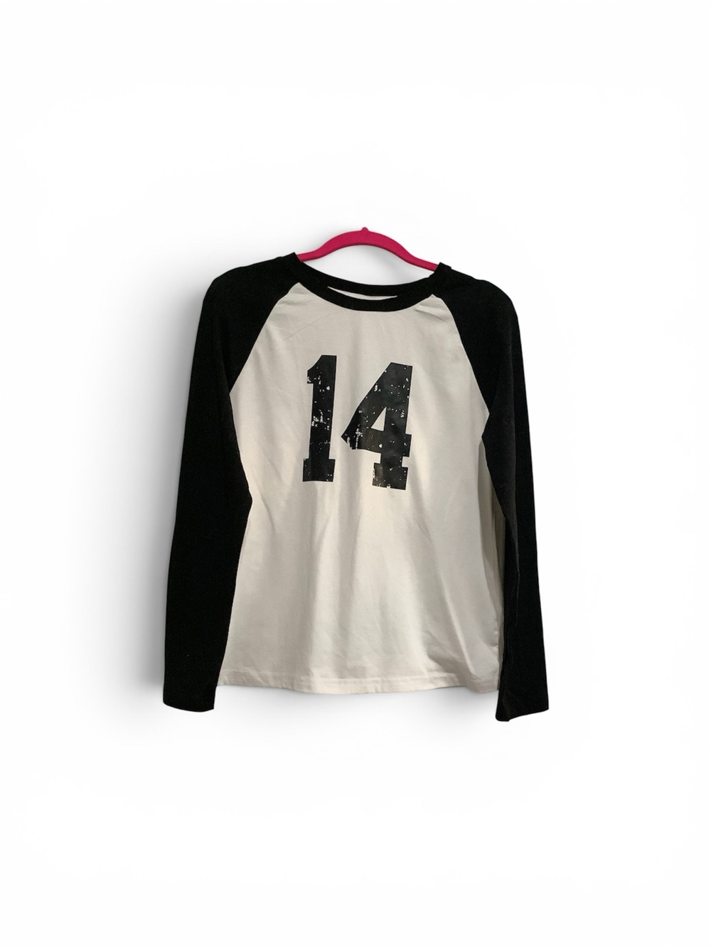 SHEIN Black & White Raglan Long Sleeve Tee with '14' Graphic